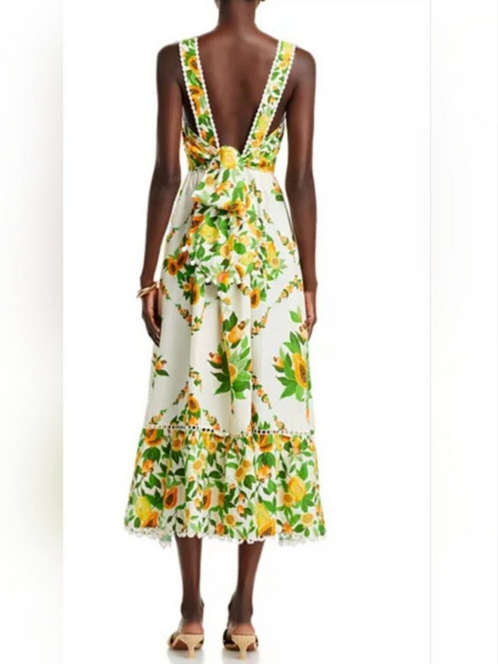 Farm Rio Papaya Salad Print Midi Linen Blend Dress size L - Picture 3 of 8